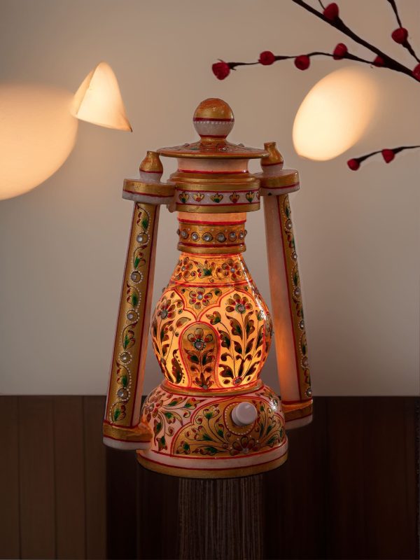 Marble painted Electric Lantern with colorful lights