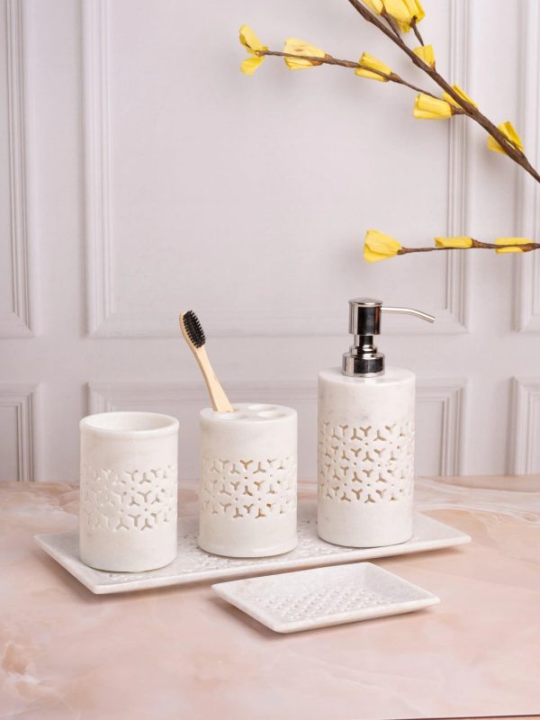 White marble bathroom accessories set handcrafted