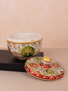 Vibrant Enamel Pattern Marble Container Box with Cover