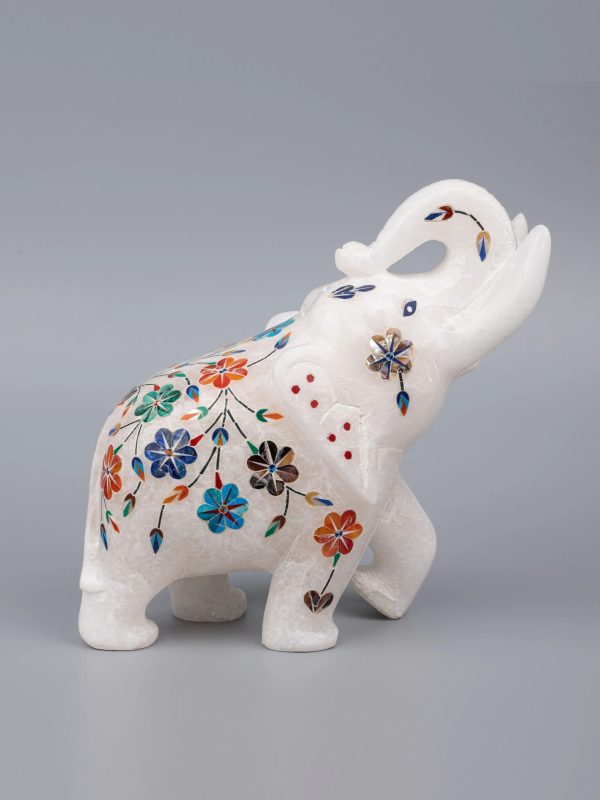 Inlaid marble elephant facing upward - Image 2