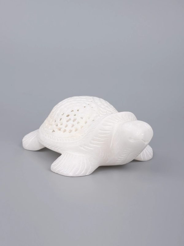White marble turtle with decorative inlay work - Image 3