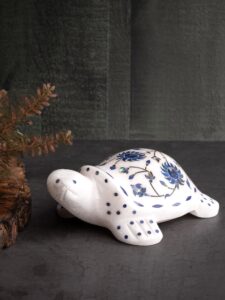 White marble turtle with decorative inlay work
