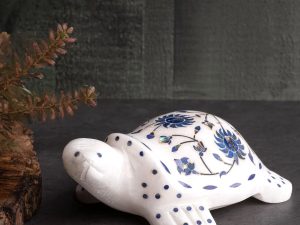 White marble turtle with decorative inlay work