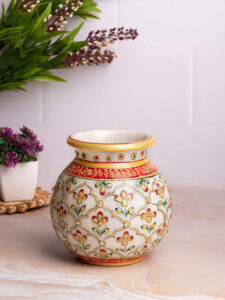 Traditional marble pitcher / kalash with meenakari flower painting