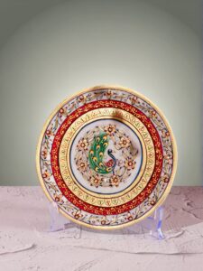 decorative marble plate with red and yellow meenakari painting