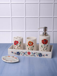 Marble bathroom set with colorful inlay work