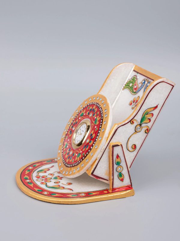 Marble mobile holder with clock - Red and Gold motifs - Image 3