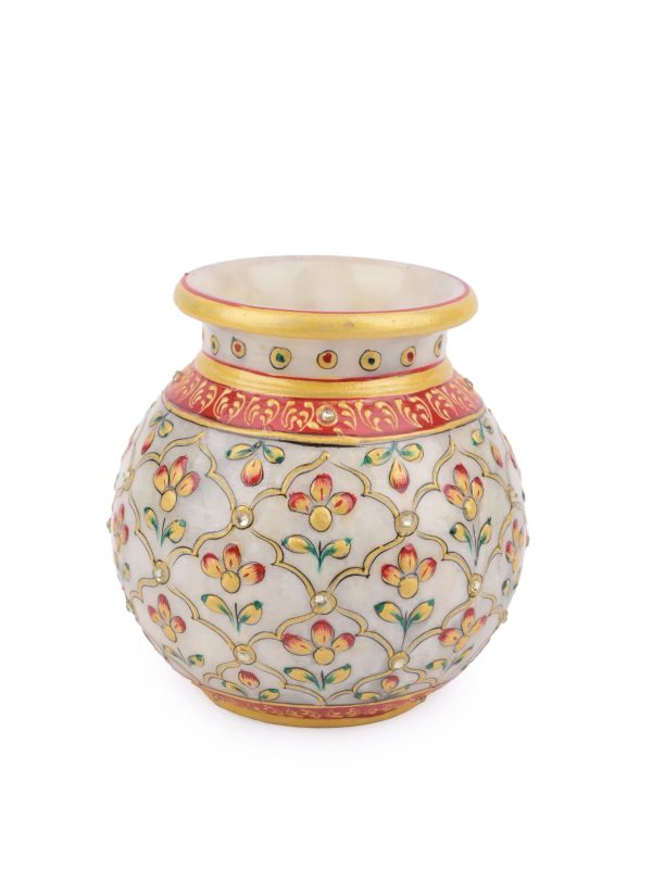 Traditional marble pitcher / kalash with meenakari flower painting - Image 2