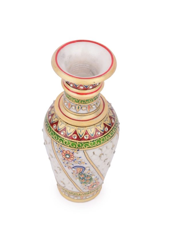 marble flower vase with blue peacock - Image 4