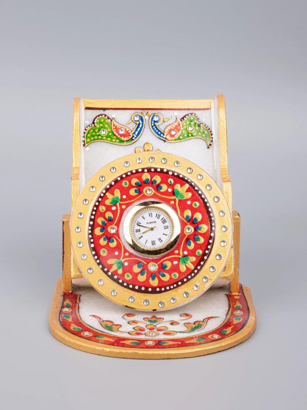 Marble mobile holder with clock - Red and Gold motifs - Image 2