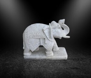 Big Size Marble Crafted White Elephants Duo Curio