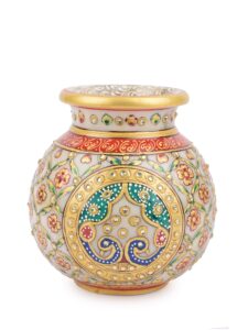 Traditional marble pitcher / kalash with meenakari flower painting