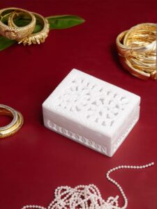 White marble jewellery box with jali carving