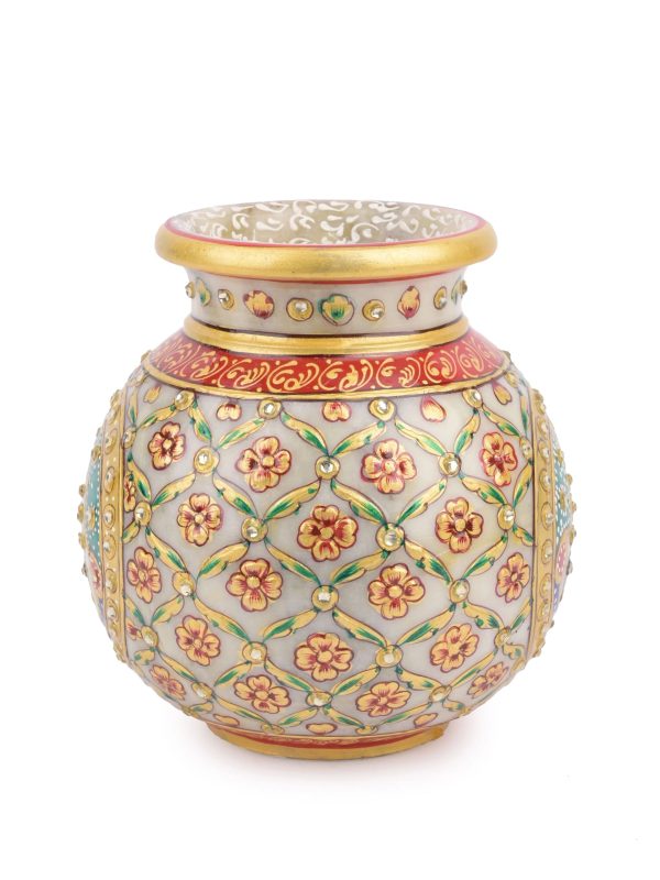 Traditional marble pitcher / kalash with meenakari flower painting - Image 2
