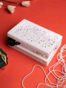 White Marble Jewellery Box with Jali Carving Assorted Design