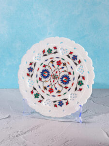 Floral Marble Plate With Inlay Work