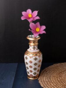 Marble Flower Vase With Color full Meenakari Work