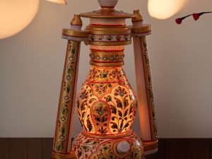 Marble painted Electric Lantern with colorful lights
