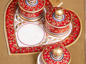 Marble serving set with decorative meenakari work
