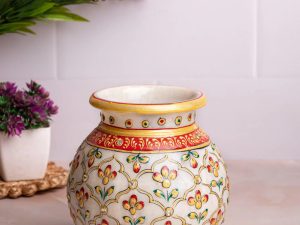 Traditional marble pitcher / kalash with meenakari flower painting