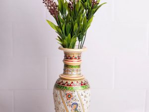 marble flower vase with blue peacock