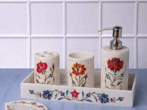 Marble bathroom set with colorful inlay work