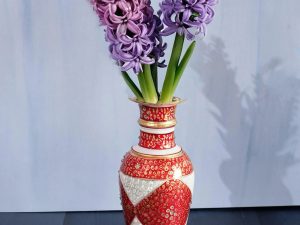 MARBLE FLOWER VASE WITH MEENAKARI WORK
